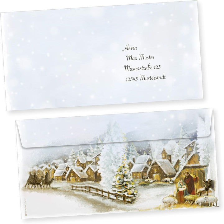 Weihnachtsdorf 250 Sets Christliches Weihnachtsbriefpapier mit Umschläge ohne Fenster Briefpapier We