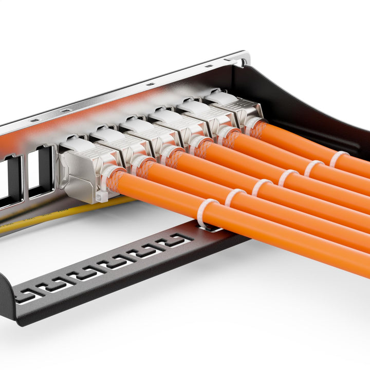 deleyCON 12 Port CAT 8 Patchpanel Set Verteilerfeld Patchfeld 10" Zoll 1 HE + 12x RJ45 Keystone Jack