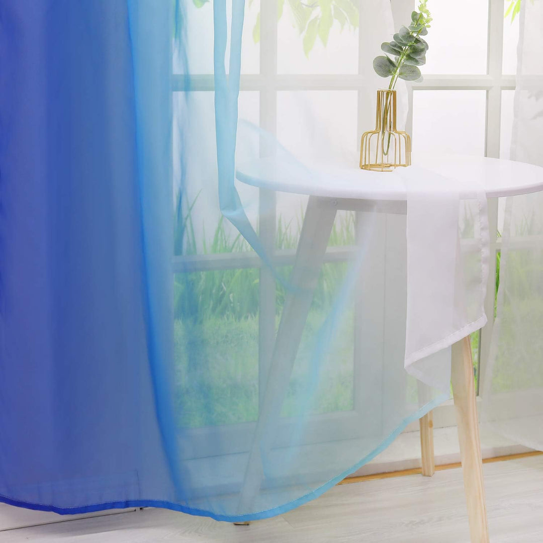 HongYa 2er-Pack Farbverlauf Gardinen Transparenter Voile Vorhänge Schals mit Kräuselband H/B 175/140