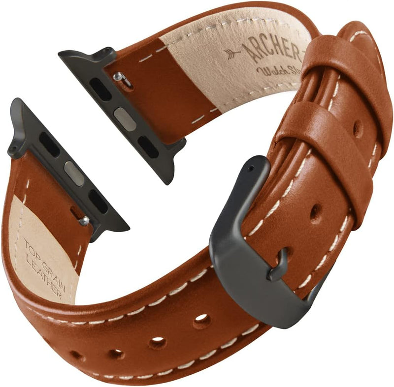 Archer Watch Straps - Uhrenarmbänder aus Hochwertigem Genarbtem Leder für Apple Watch Cognac/Naturwe