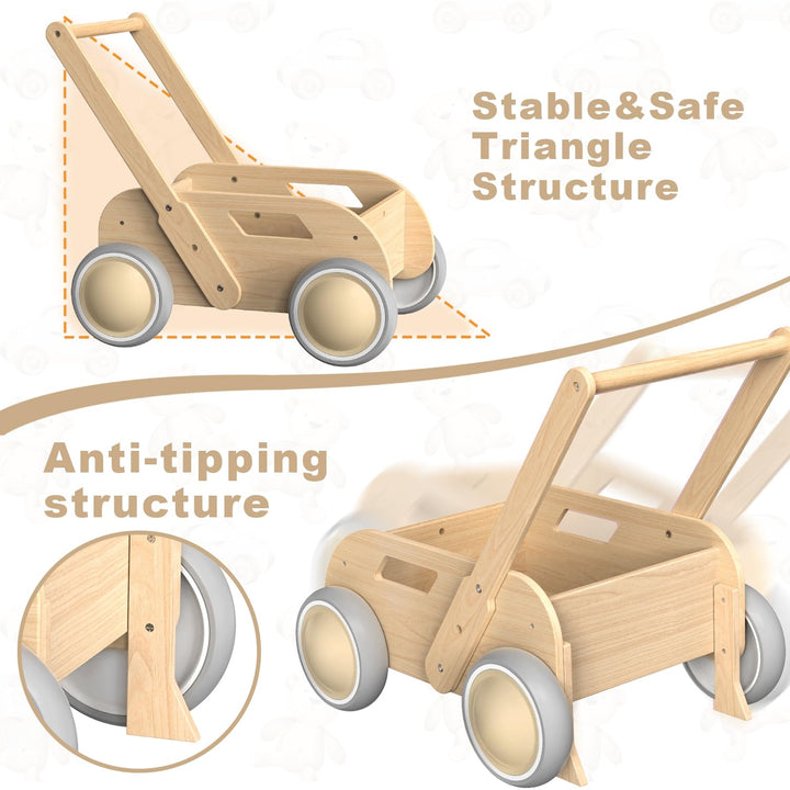 Lauflernwagen Holz, Baby Lauflernhilfe für Junge und Mädchen, Toddler Push &amp; Pull Lauflernspielzeug,