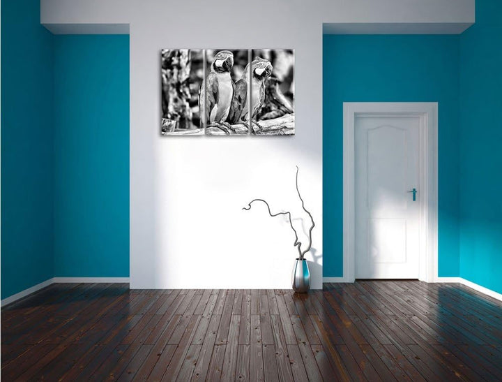 Zwei Papageien als Leinwandbild | Grösse: 3 Teilig (120x80) | Wandbild| Kunstdruck | fertig bespannt