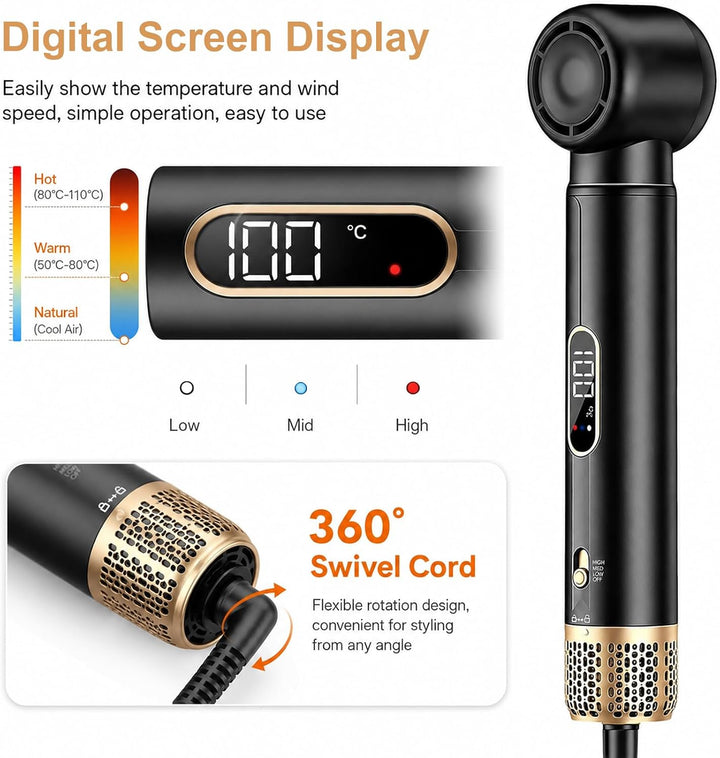 Hair Styler 5 in 1, Airstyler Haarstyler Set mit LCD-Bildschirm, Rundbürstenföhn, Warmluftbürste, Ai