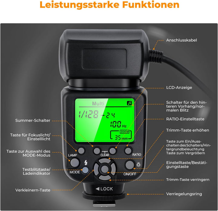 K&F Concept TTL Makroblitz Ringblitz Ringleuchte Blitzgerät für Nikon DSLR GN 14 mit AF-Hilfslicht A