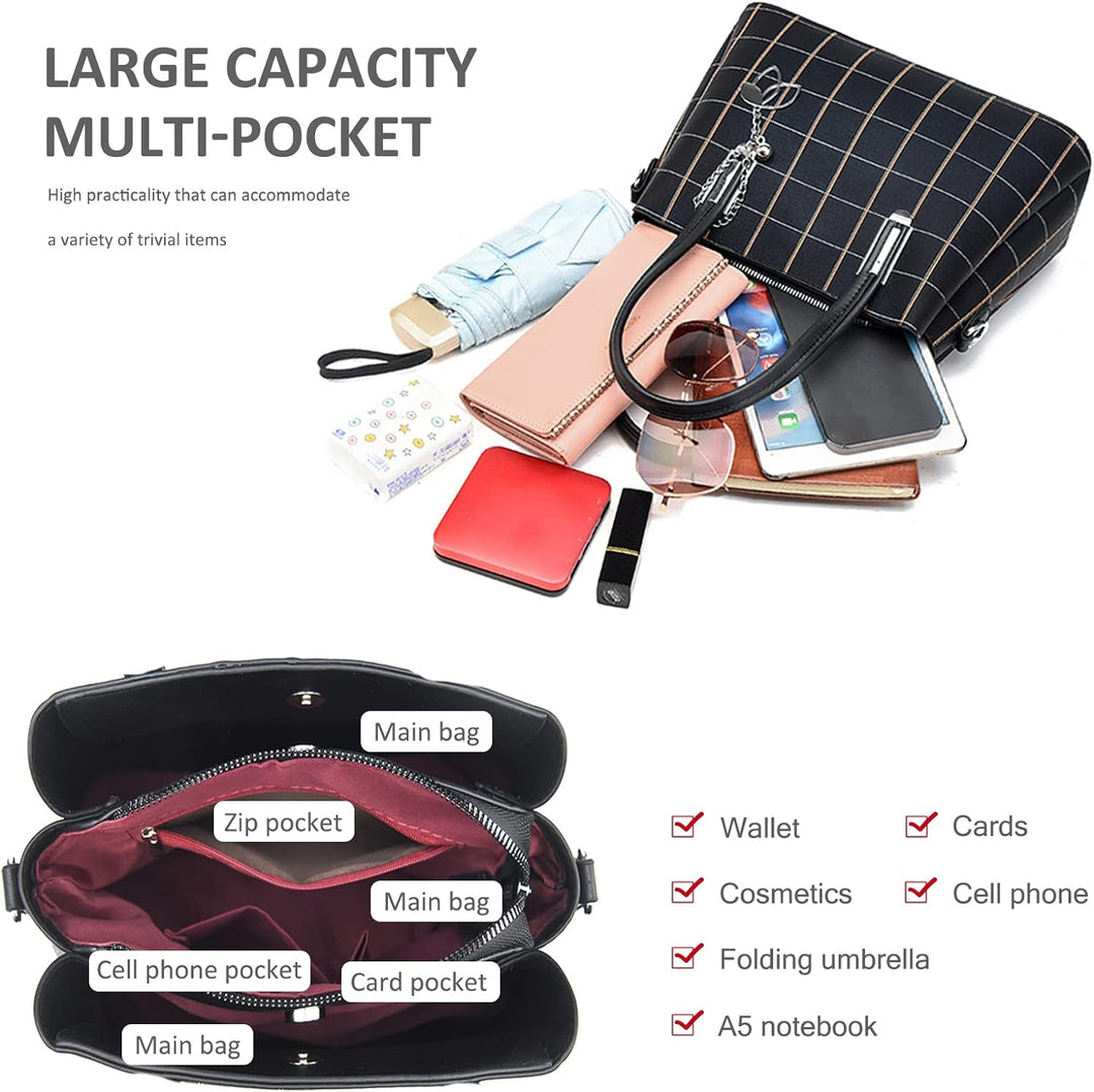 NICOLE & DORIS Damen Handtasche Mittelgross Elegant Handtaschen Karierte Tasche PU Leder Schultertas