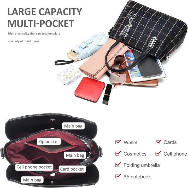 NICOLE & DORIS Damen Handtasche Mittelgross Elegant Handtaschen Karierte Tasche PU Leder Schultertas
