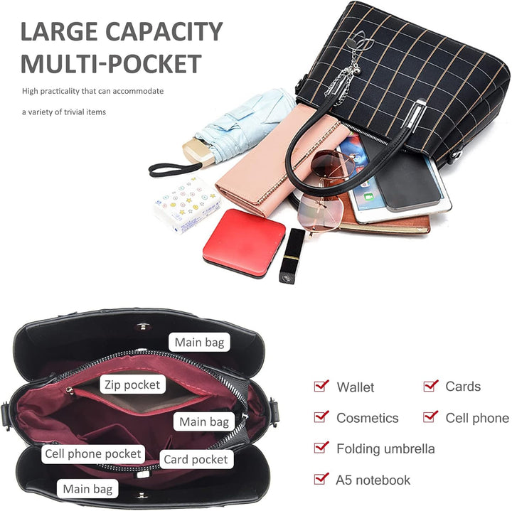 NICOLE & DORIS Damen Handtasche Mittelgross Elegant Handtaschen Karierte Tasche PU Leder Schultertas