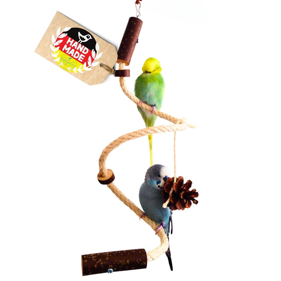 Vogelgaleria® handgemachtes Wellensittich Spielzeug | Kletterspirale mit Natur Knabberringen für Vög