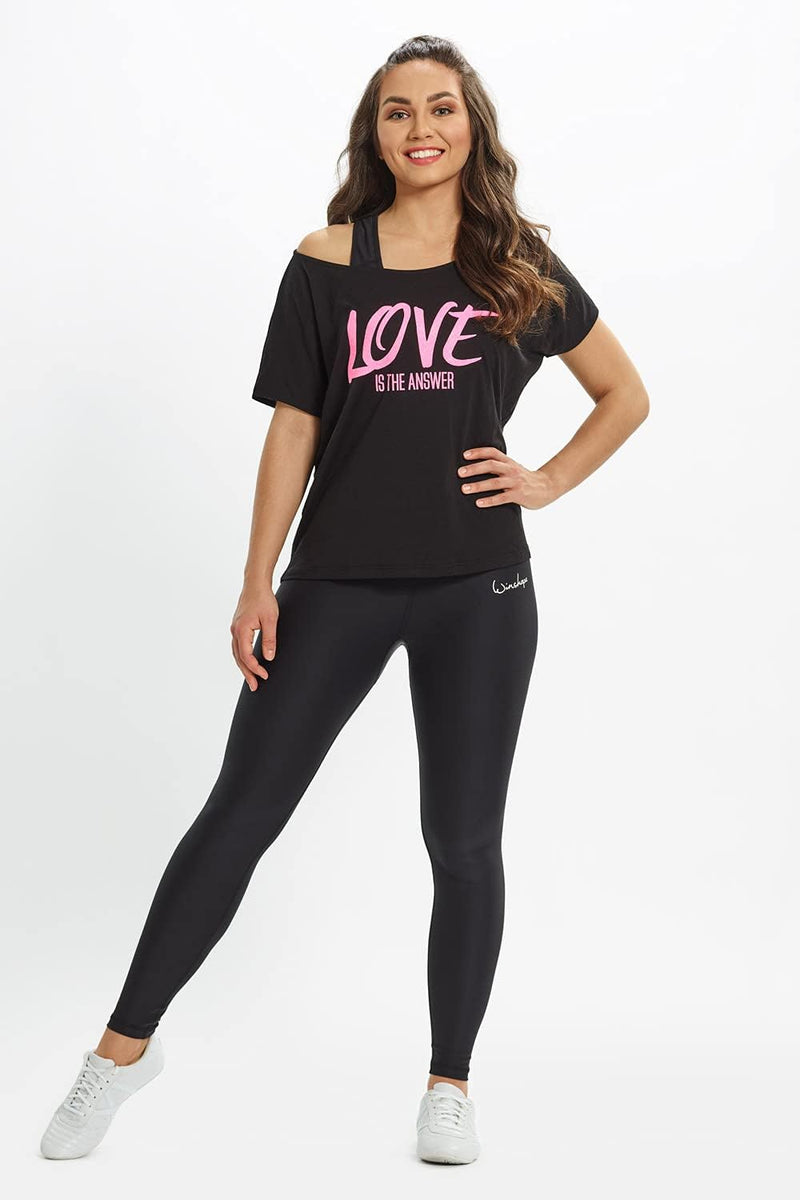 WINSHAPE Damen Ultra Leichtes Modal-Kurzarmshirt Mct002 mit Neon Pinkem „Love is The Answer” Glitzer