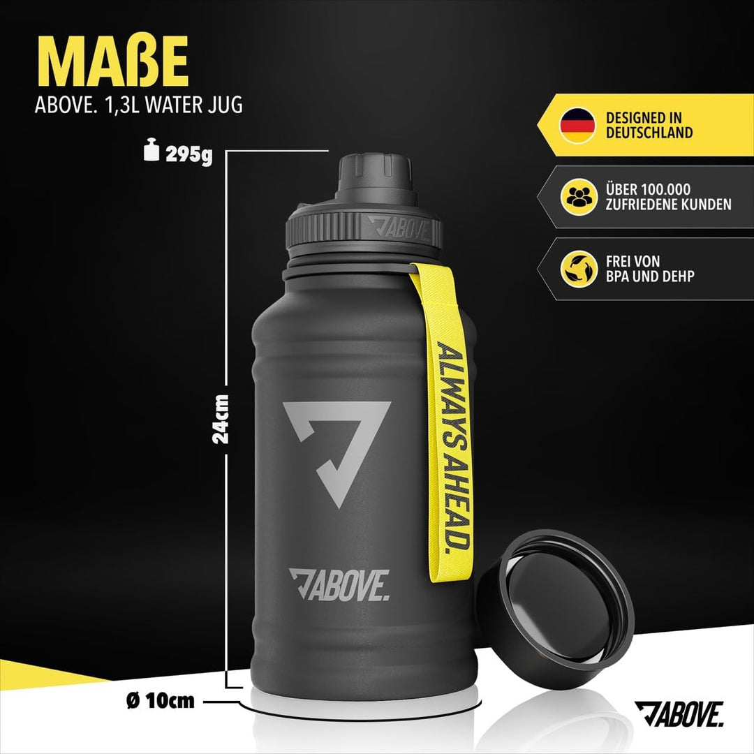 ABOVE. Edelstahl Trinkflasche 1.3L / 2.2L – BPA-frei, Auslaufsicher, Robuste Metallflasche mit Extra
