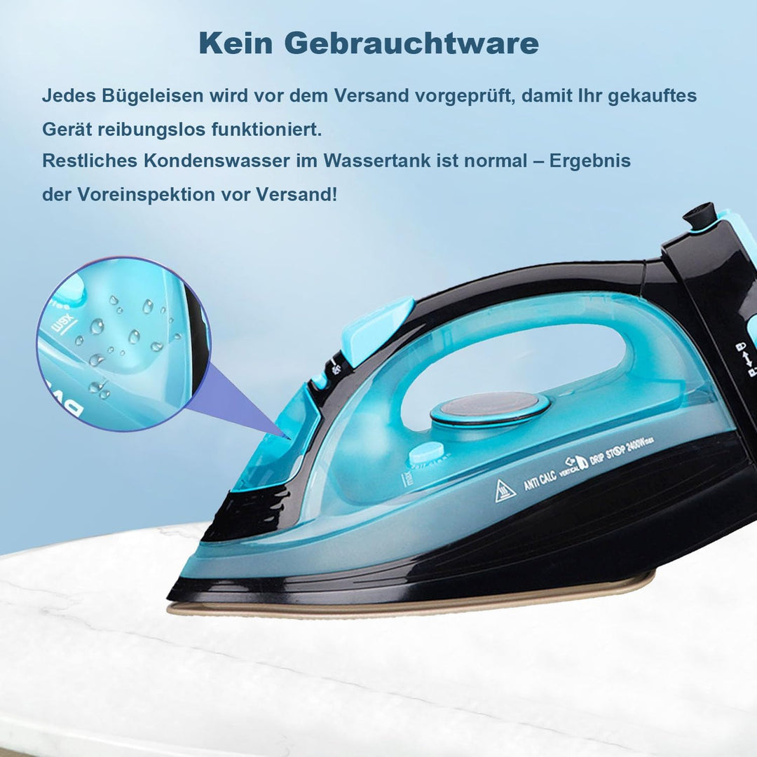 Bügeleisen, Dampfbügeleisen Kabelloses, Keramiksohle, abschaltautomatisch, 2400W Blau, Blau
