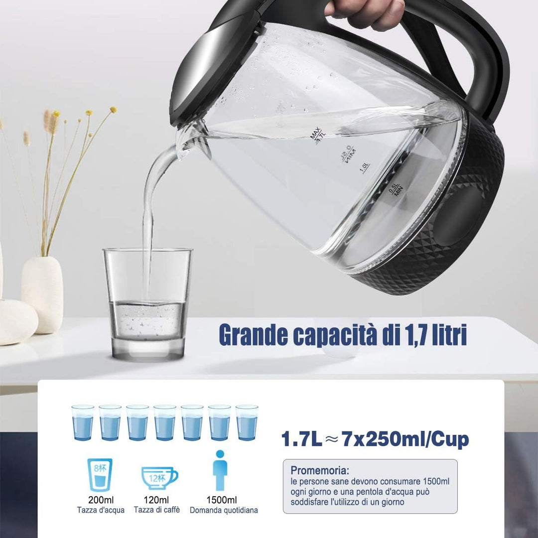 EXTRASTAR Elektrischer Wasserkocher aus Glas mit blauem LED-Licht, bpa, automatischer Abschaltung un