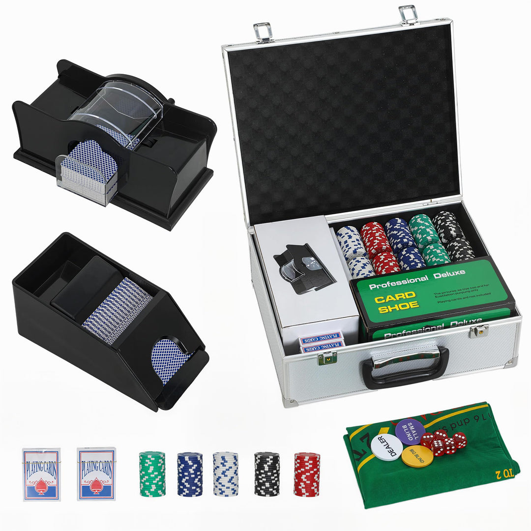 SPORTNOW Pokerkoffer abschliessbar Pokerset mit Koffer 300 Chips Karten 5 Würfel Dealer Button Karte