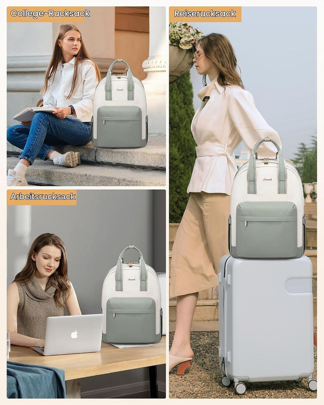 LOVEVOOK Rucksack Damen Gross, 17,3 Zoll Laptop Schultasche Mädchen mit Laptopfach, Wasserdicht Reis