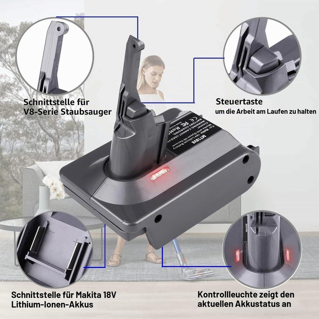 【Upgraded】 2-in-1 V7/8 Akku-Adapter für Makita 18V Akku konvertieren zu für Dyson V7/8 Handstaubsaug