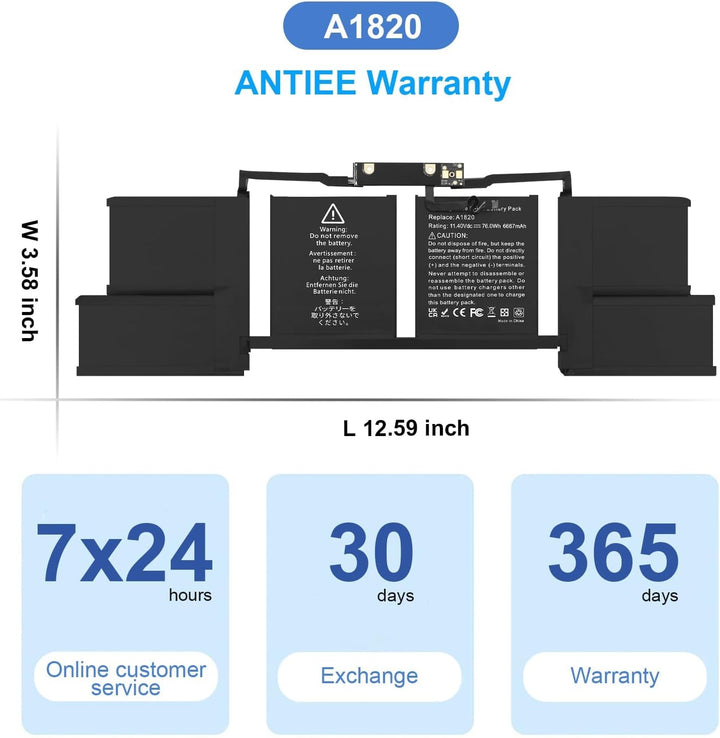 ANTIEE A1707 A1820 Laptop Akku Kompatibel mit MacBook Pro 15" Late 2016 Mid 2017 with Touch Bar Vers