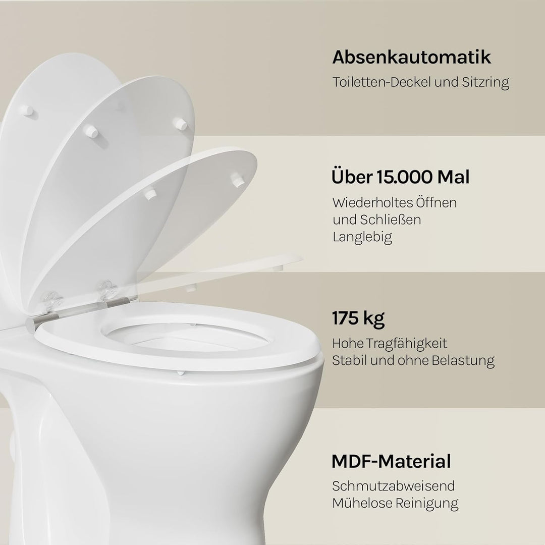 WOLTU Premium WC-Sitz Toilettensitz mit Absenkautomatik, MDF Holzkern, Softclose Scharnier, Antibakt