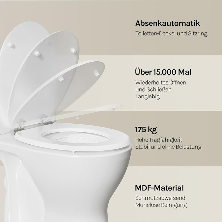 WOLTU Premium WC-Sitz Toilettensitz mit Absenkautomatik, MDF Holzkern, Softclose Scharnier, Antibakt