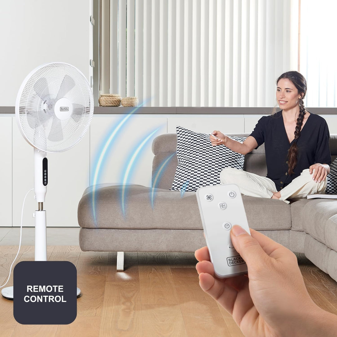 BLACK+DECKER BXEFP50E - Standventilator 110-115cm, 50W, 3 Geschwindigkeiten, Touch-Tasten, Fernbedie