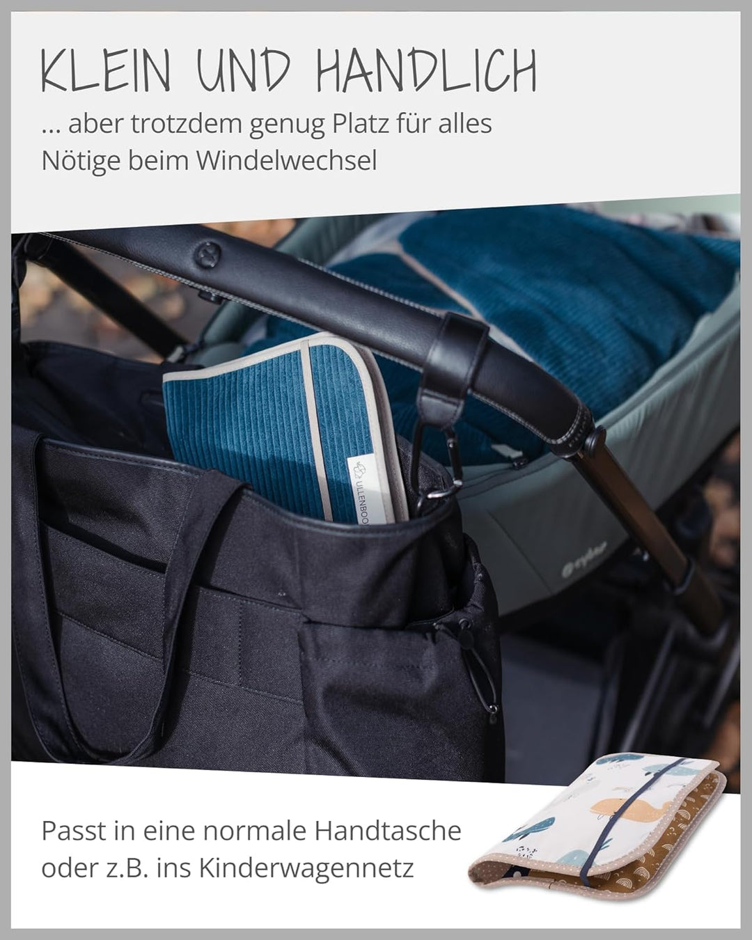 ULLENBOOM ® Windeltasche für unterwegs (Made in EU) - Wickeltasche für bis zu 3 Windeln, Feuchttüche