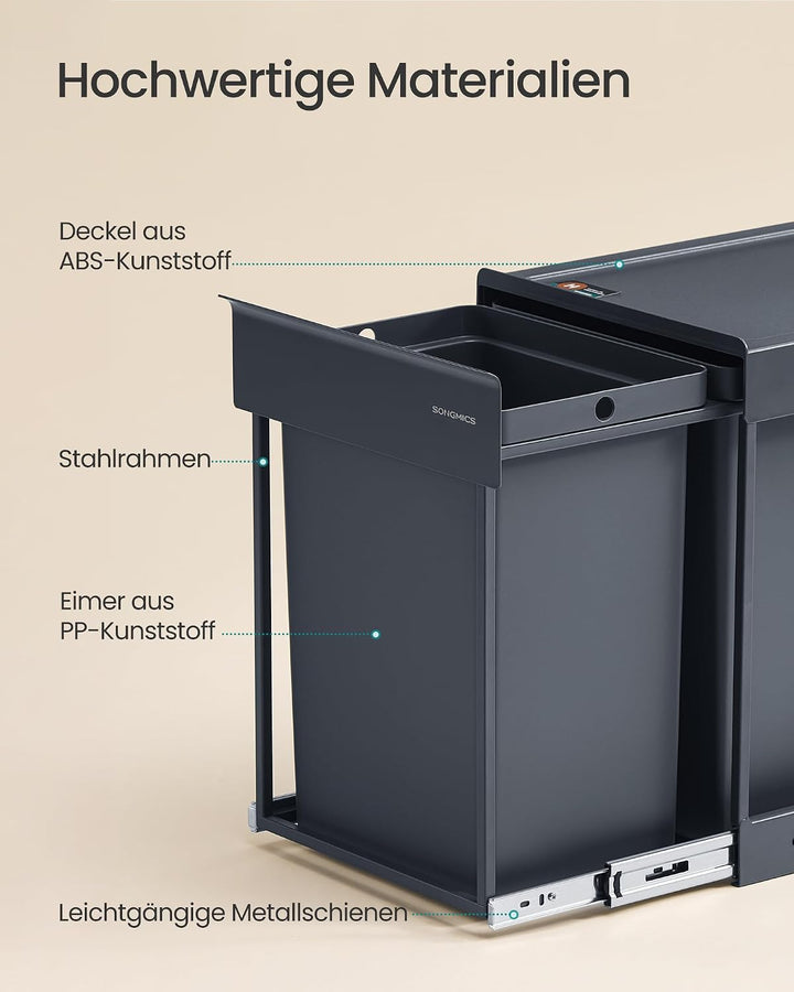 SONGMICS Mülleimer Küche, ausziehbar, Stahlrahmen, ABS-Deckel grau 1 x 20 L, grau 1 x 20 L