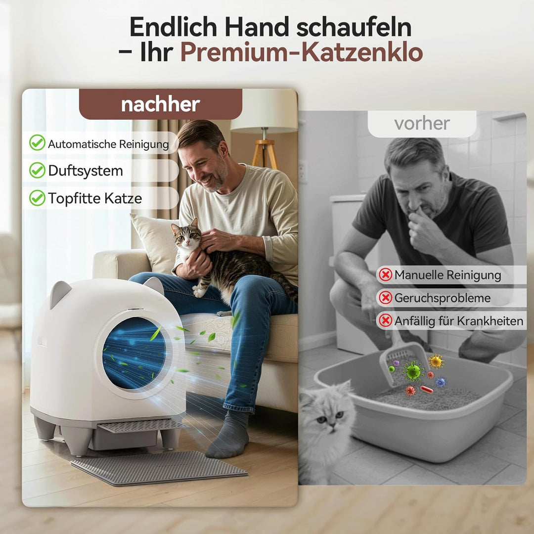 Devoko Katzenklo Selbstreinigend,Niedliche Katzenohren,Automatische Katzentoilette XXL,Fernsteuerung