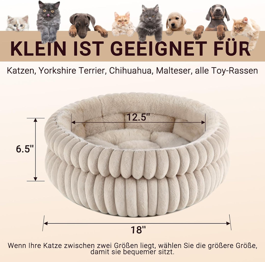 EDMIENS Katzenbett, Waschbar Indoor Katzenbett Flauschig, Rund Katzenkissen, zweiseitig Innenkissen