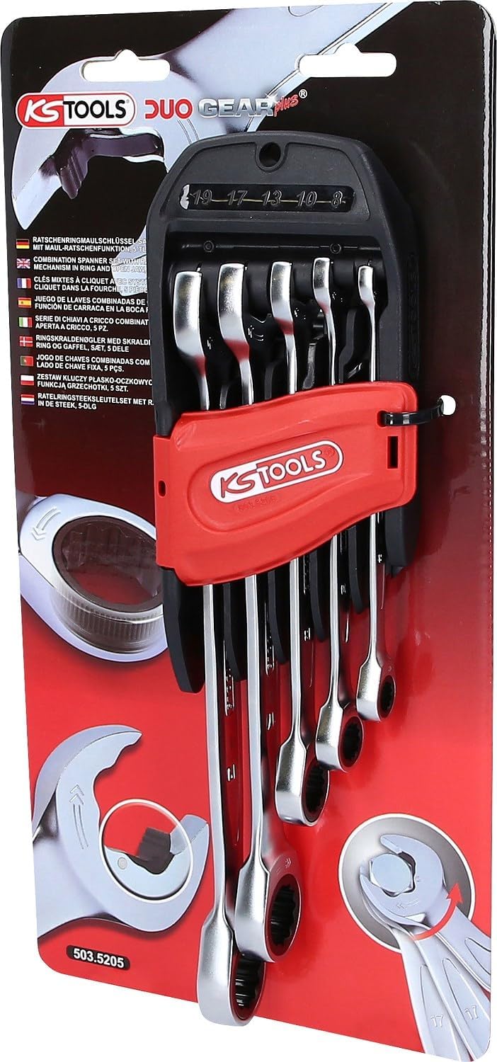 KS Tools 503.5205 DUO GEARplus® Ratschenringmaulschlüssel-Satz mit Maul-Ratschenfunktion, 5-tlg.