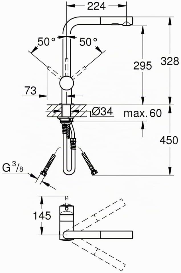 GROHE Minta - Einhand- Küchenarmatur (L-Auslauf, herausziehbare Dual-Spülbrause, 360° schwenkbar, kr