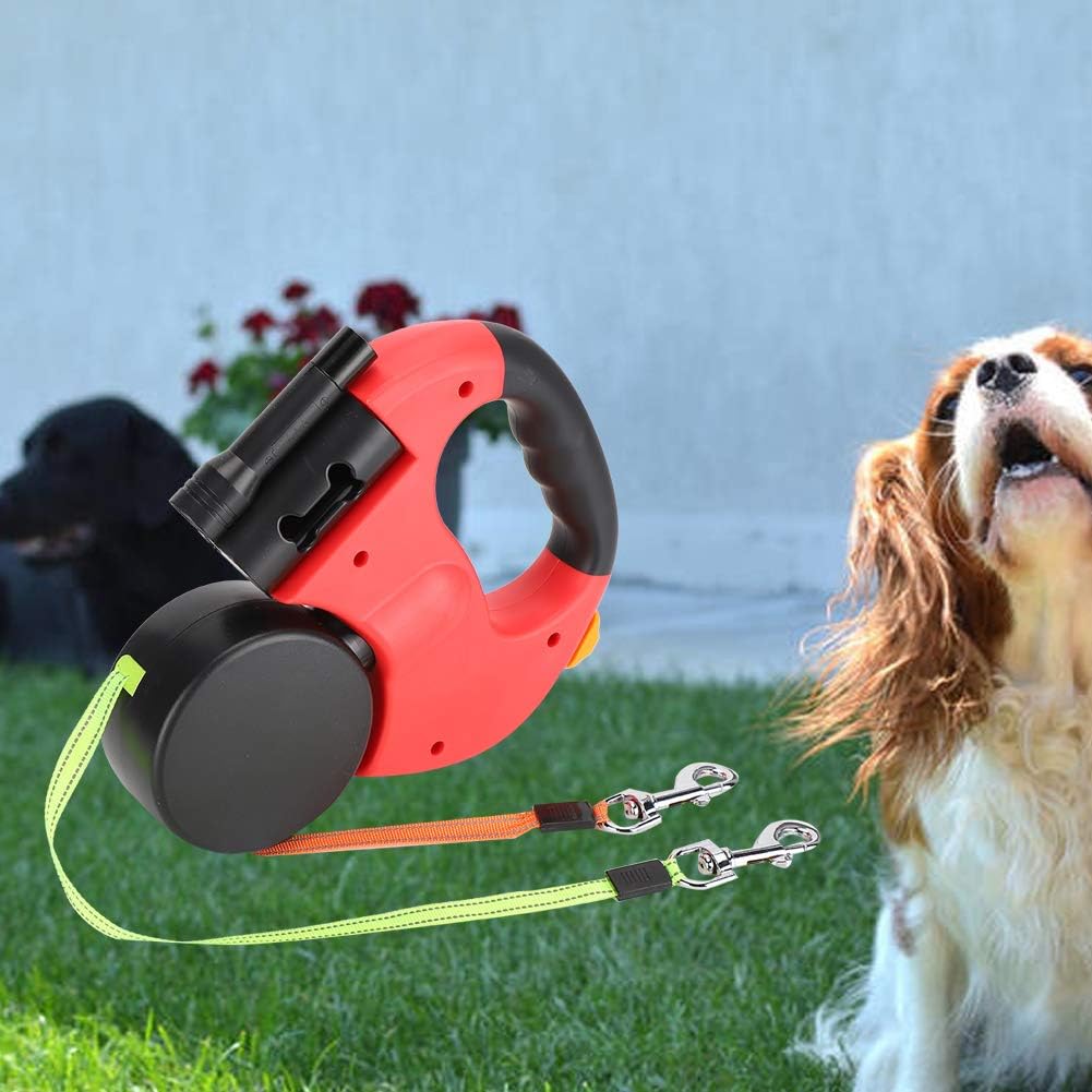 lyrlody Rollleine für Hunde, Leine für 2 Hunde, 360° Verwicklungsfreie Ausziehbare Leine mit LED-Leu