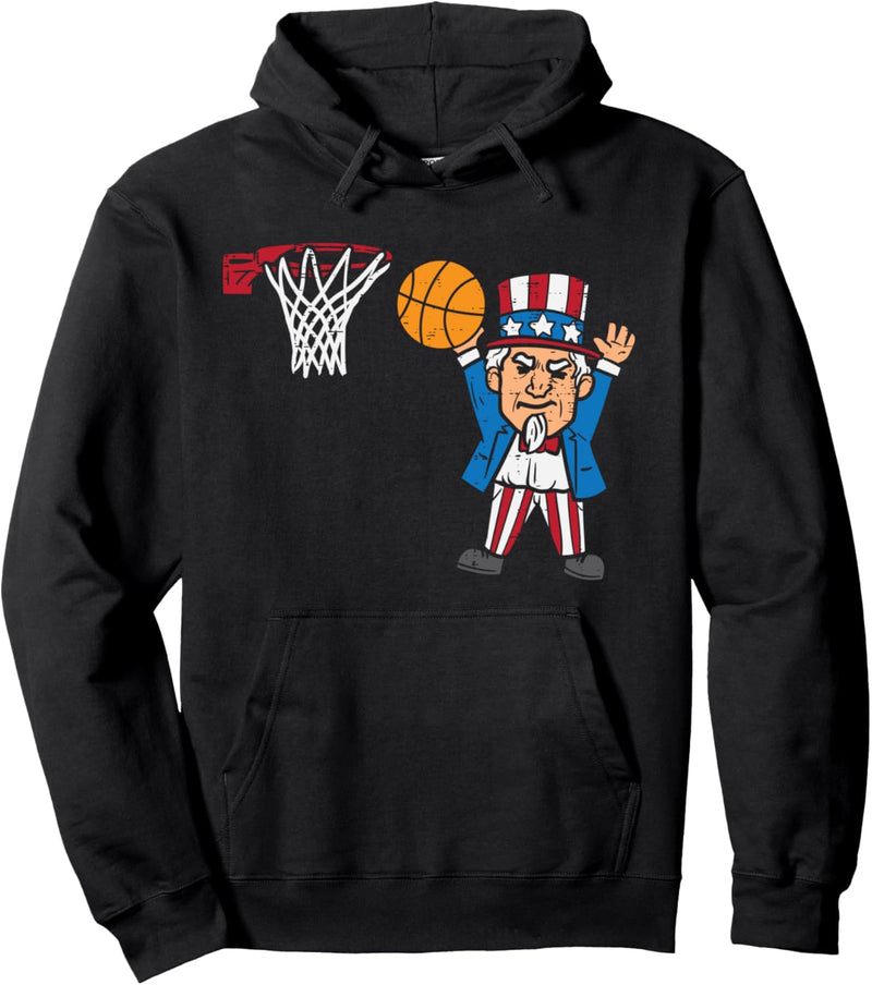 Basketball Uncle Sam Funny Sports 4th Of July Fourth Boys Pullover Hoodie