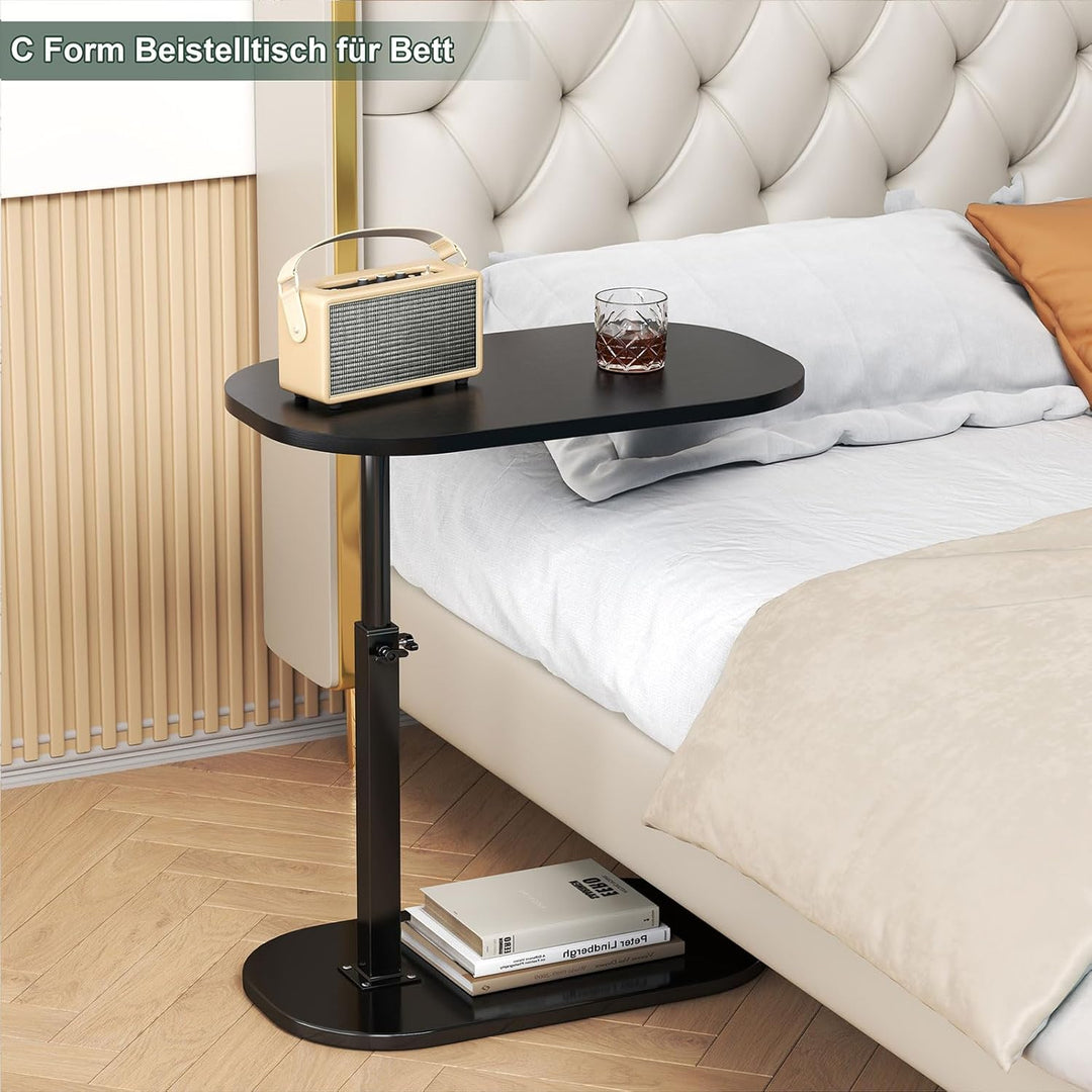 YUTVCZO Beistelltisch C Form, Klein Couchtisch Holz Sofatisch Höhenverstellbar, C Form Beistelltisch
