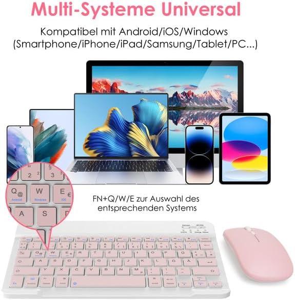 SOPPY Bluetooth Tastatur & Maus Tragbare Tastatur Maus wiederaufladbare Mini-Tastatur, kabellose Tas