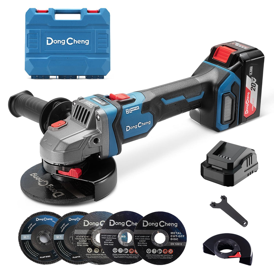 DongCheng Akku-Winkelschleifer 18V, Ø 125mm, 1000W, bürstenloser Motor, 3 Drehzahlstufen, Schnellspa