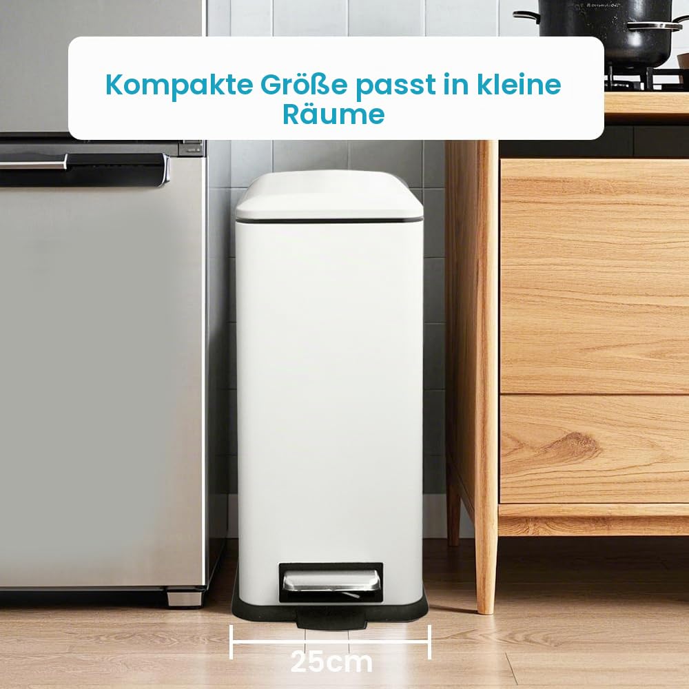 Mülleimer Küche, 30 Liter Abfalleimer, Rechteckig Tretmülleimer，Küchenmülleimer mit Softclose-Deckel