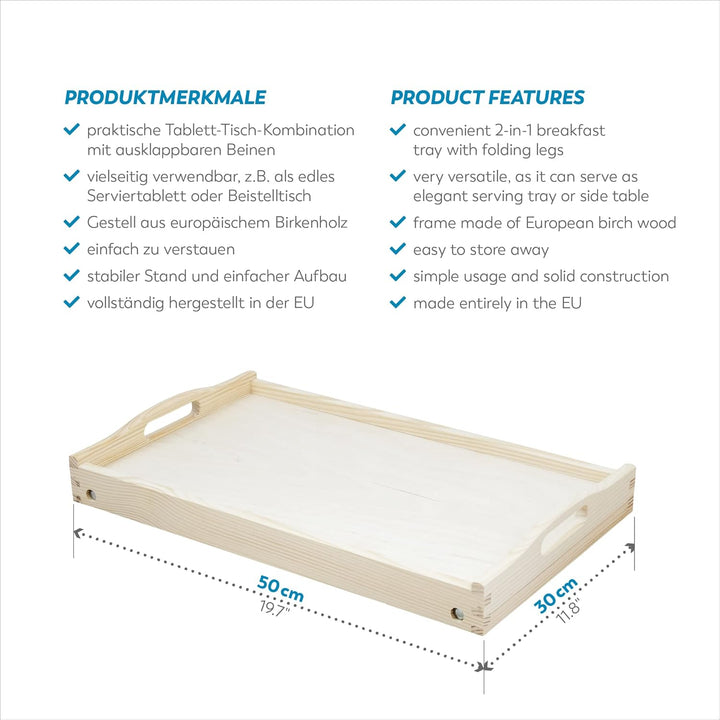 Rubberneck Betttablett aus Birkenholz, mit klappbaren Beinen, als Frühstückstablett und Serviertable