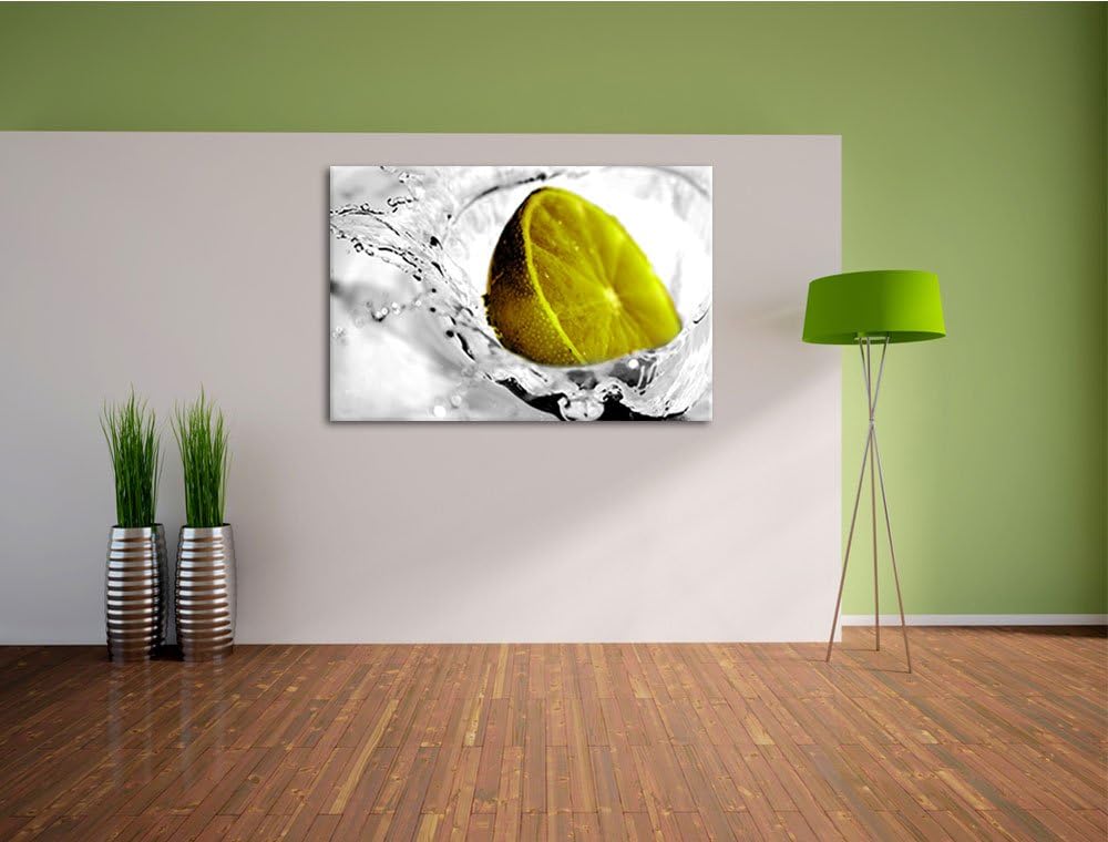 Limette im Wasser schwarz/weiss Format: 100x70 auf Leinwand, XXL riesige Bilder fertig gerahmt mit K