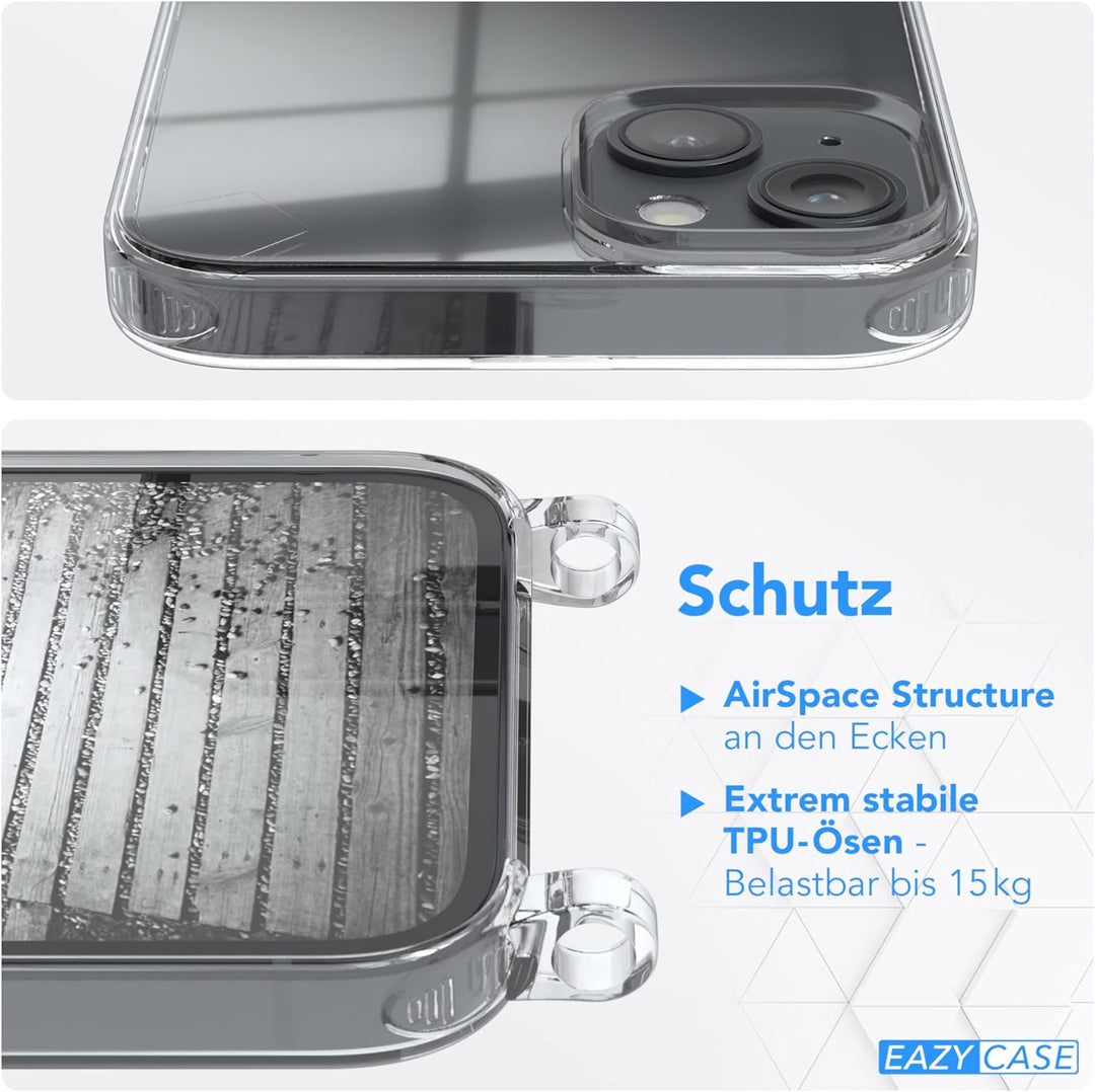 EAZY CASE Handykette kompatibel mit iPhone 14 Plus Handyhülle mit Metall Umhängeband und Ersatz Kord