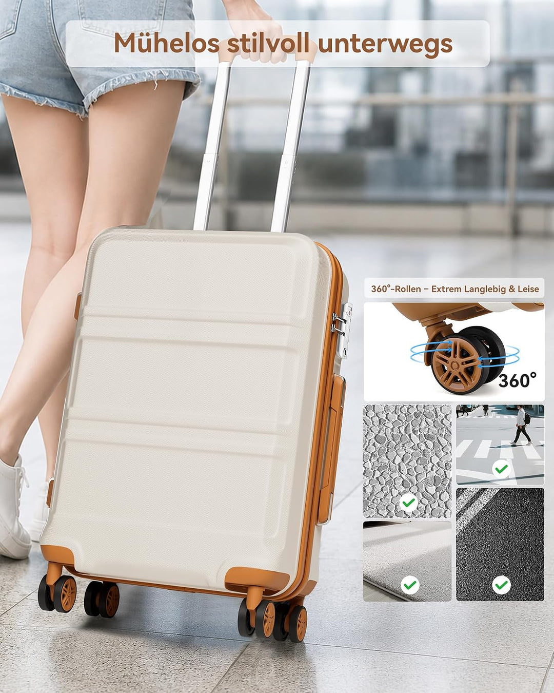 KONO Koffer Trolley Reisekoffer aus ABS+PC – Leichter Hartschalenkoffer mit 4 Zwillingsrollen und TS