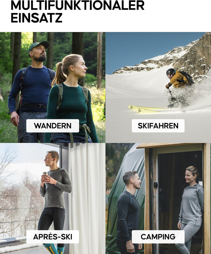 DANISH ENDURANCE Merino Langarm Shirt Herren, Premium Thermounterwäsche, Skiunterwäsche, Temperaturr