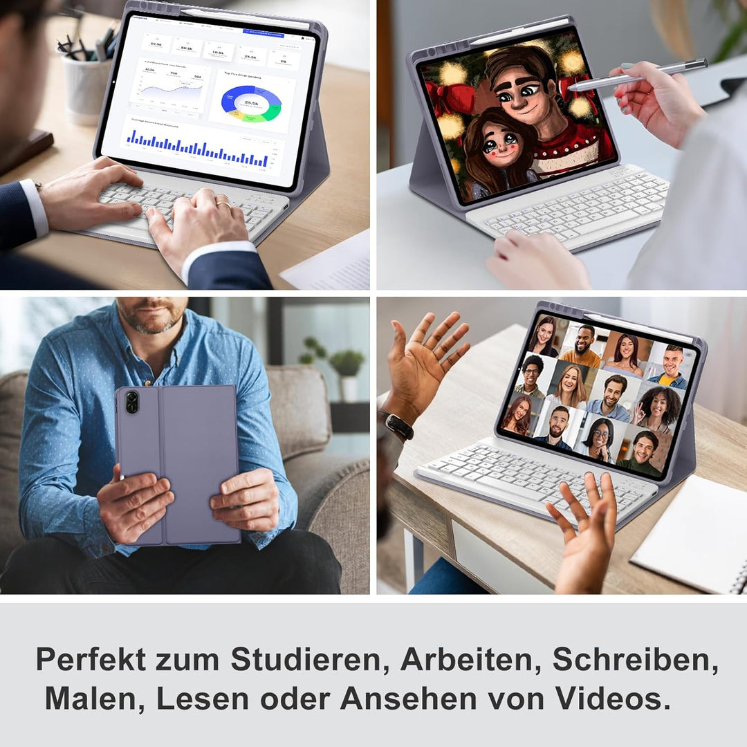 Hülle mit Tastatur für Honor Pad X8a 2024 und X8b 2026 Tablet 11 Zoll, Deutsch QWERTZ Layout ohne Be