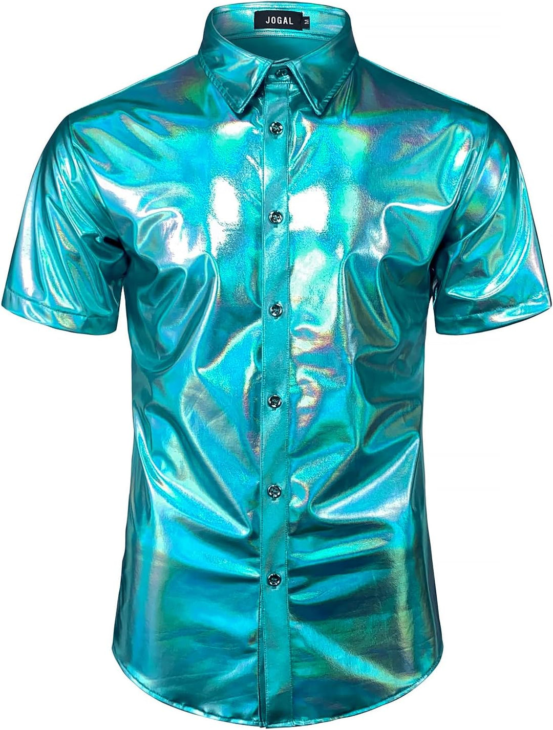 JOGAL Herren Metallic Glänzend Bronzing Nachtklub Party Hemd Blau Schimmern M, Blau Schimmern M