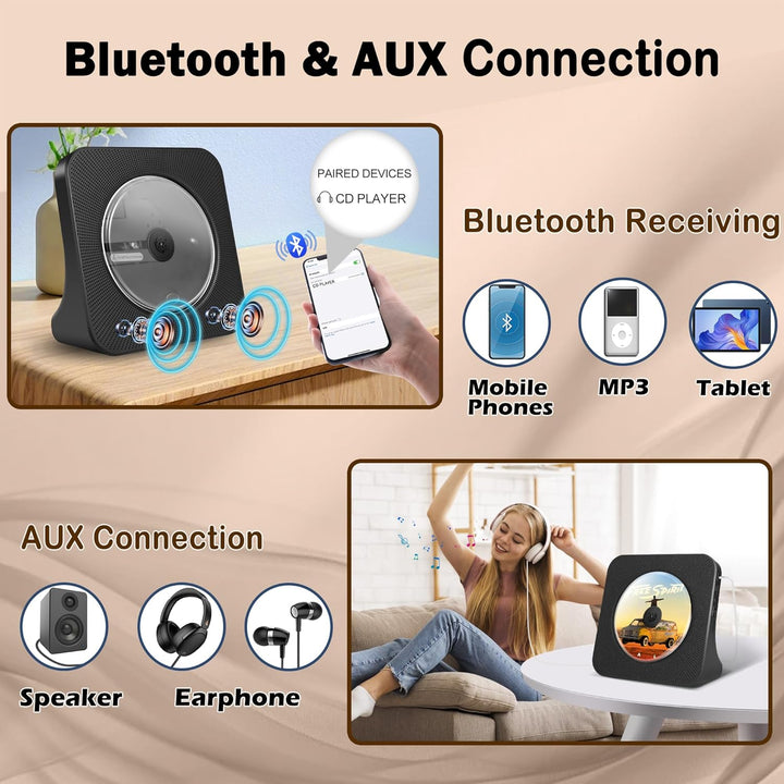 Tragbarer CD-Player Akku 4000mAh, Bluetooth CD-Player für das Auto, Kinder-Musikplayer mit Lautsprec
