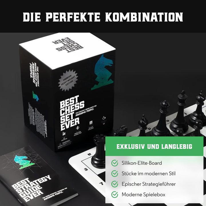 Best Chess Set Ever 3X – Turnierschachset mit 20" Silikonbrett (Patentiert, Beidseitig & Aufrollbar)