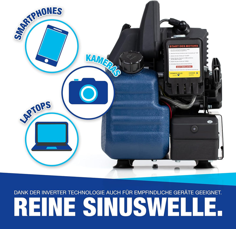 Stromerzeuger GNR.1050, Strom Generator, Benzin, 3l Tankvolumen, 8,5 Kg, Stromaggregat, 2-Takt Motor