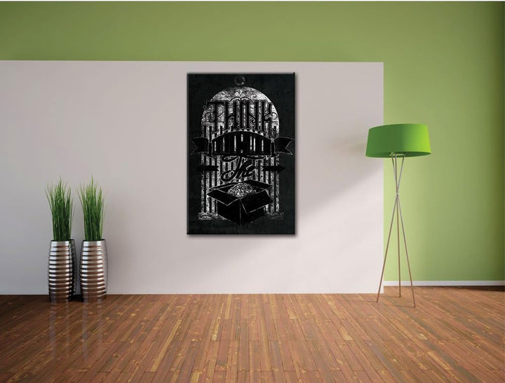 Dark Think outside the box black Bild auf Leinwand, XXL riesige Bilder fertig gerahmt mit Keilrahmen