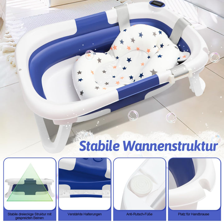 Hebitod Babywanne faltbar Babybadewanne Baby Wanne platzsparend, doppelt faltbare Badewanne mit Bade