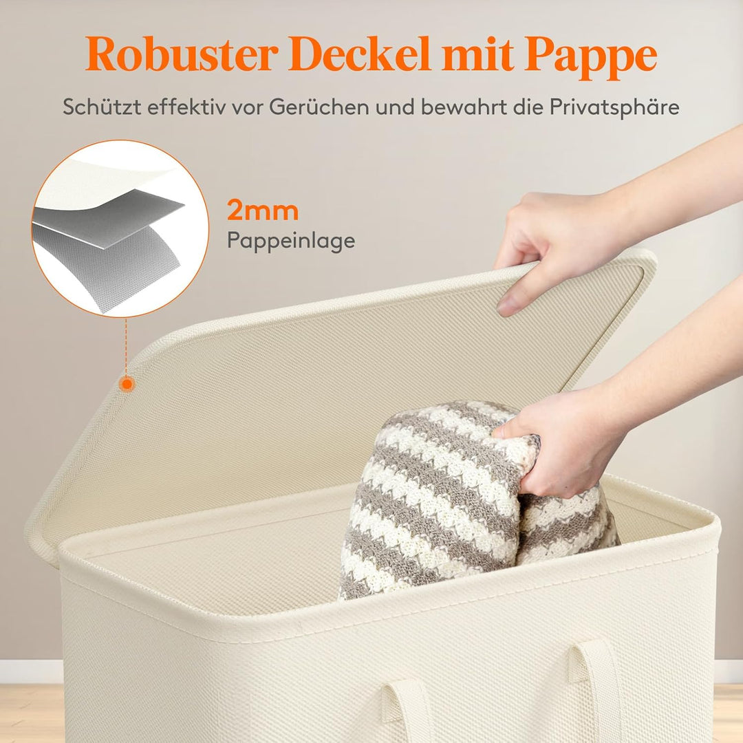 Lifewit 65L schmaler faltbarer Wäschekorb mit Deckel, Weiss | Schlanke Wäschebox mit Griffen als Sch
