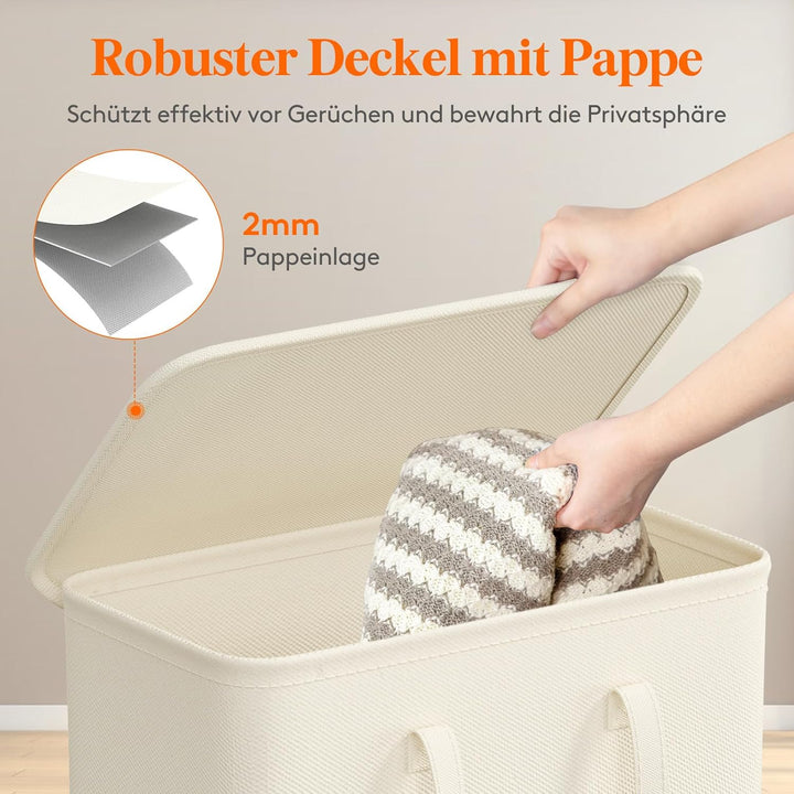 Lifewit 65L schmaler faltbarer Wäschekorb mit Deckel, Weiss | Schlanke Wäschebox mit Griffen als Sch