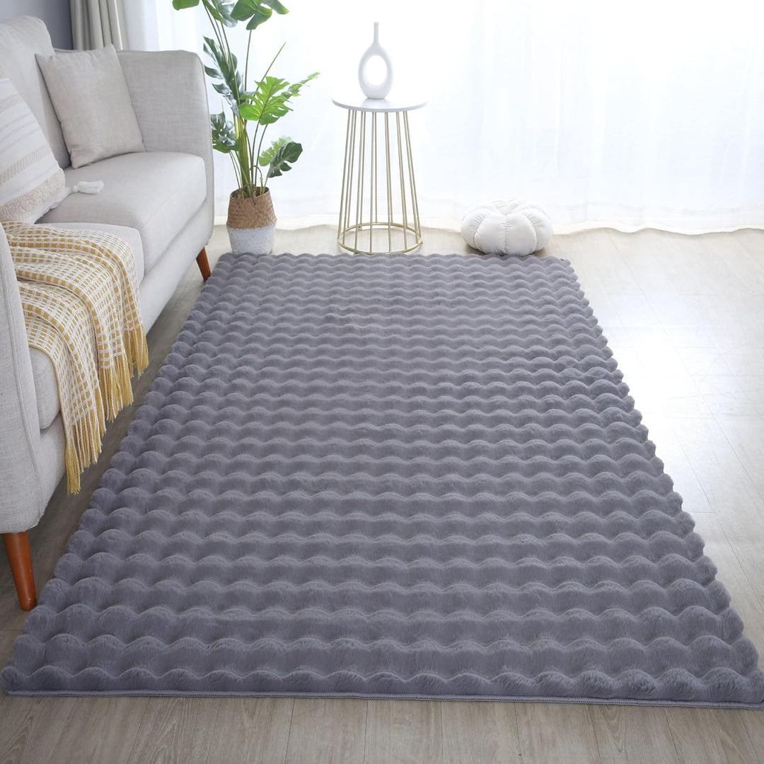 Carpetsale24 Teppich Wohnzimmer Moderne Einfarbig 3D Hoch-Tief Struktur Design Grau 80x150 cm - Hoch